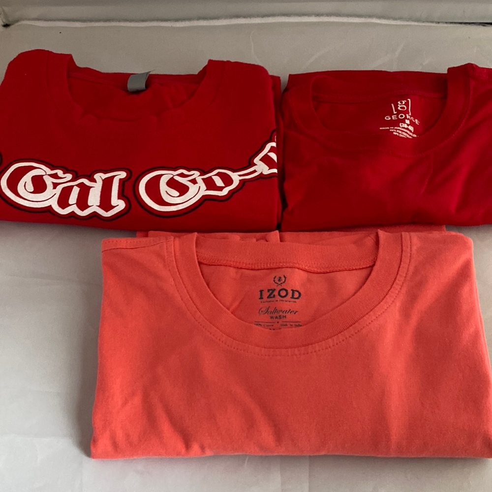 (Pack of 3) New Mens Short sleeve T-Shirts Red and Salmon pink.